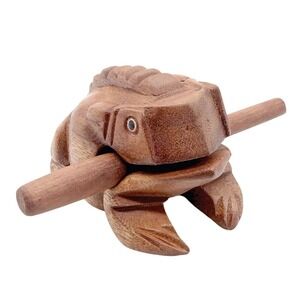 Hand Carved Wooden Frog Rasp Guiro Percussion Instrument Brown Thai Folk‎ Art